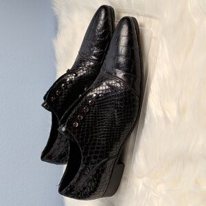 J.Ghost Ost Black Croc-Embossed Men's Oxfords